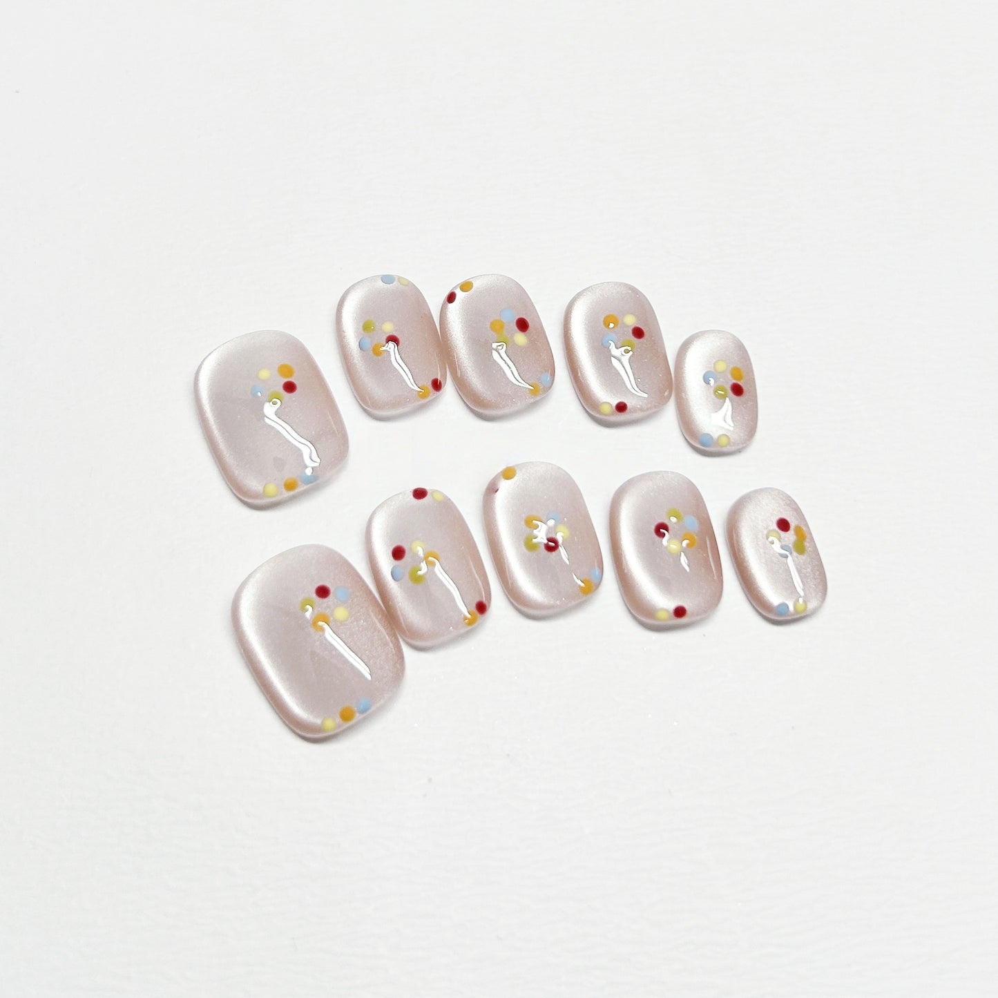White Cat-Eye Dot Nails - Medium Square/Short Almond