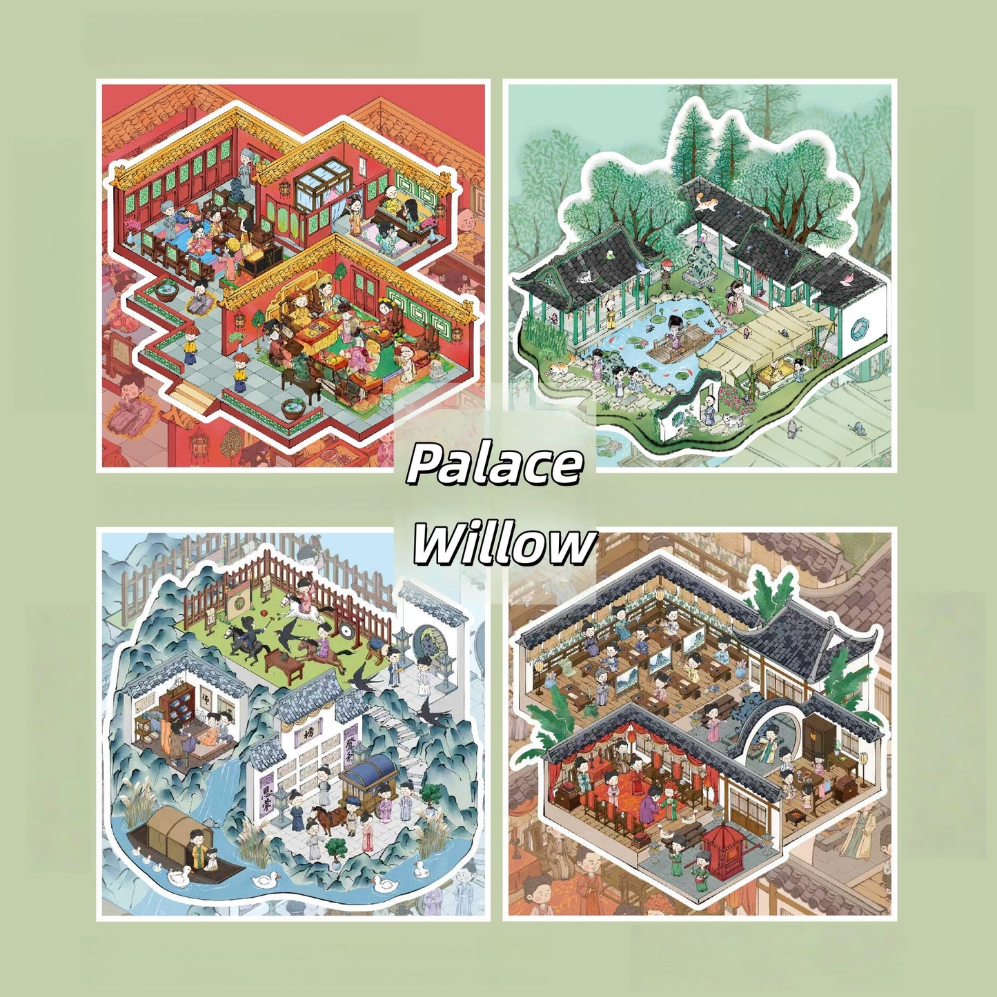 Palace Willow 3D Sticker | 4 Cute Miniature Scenes