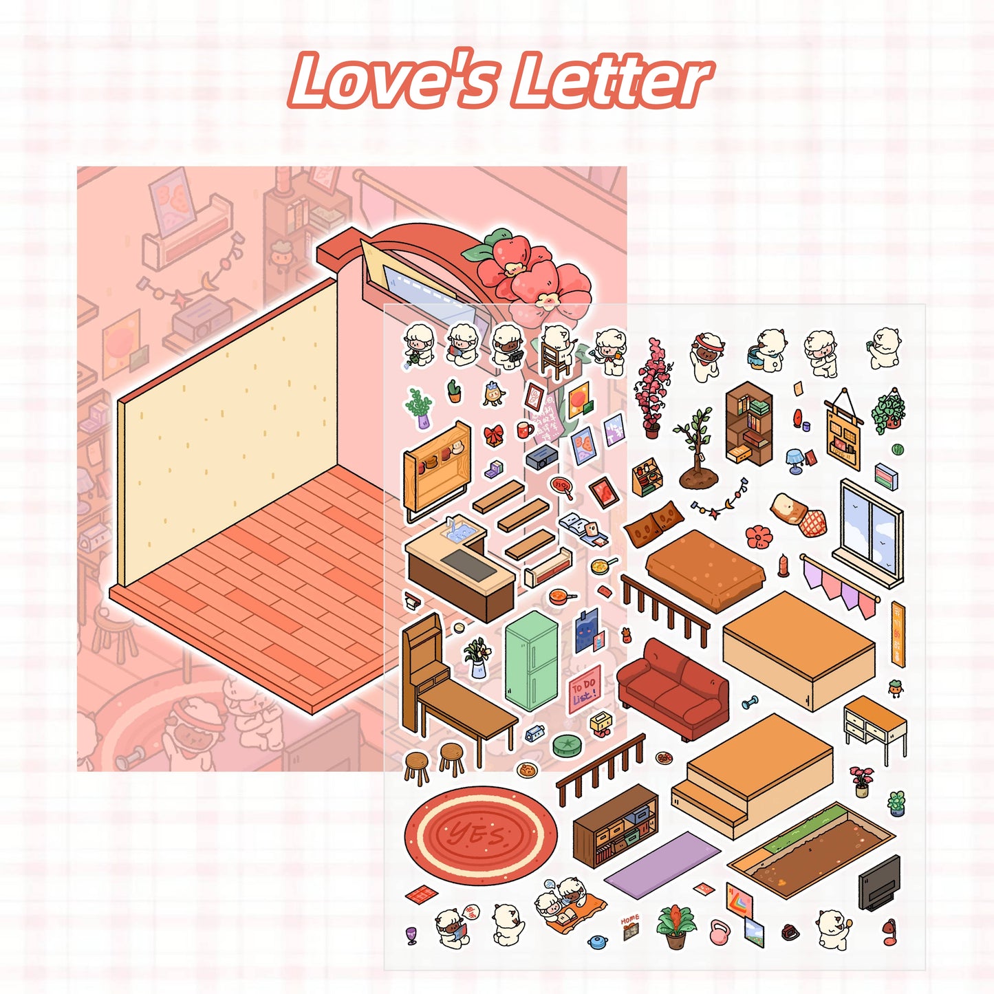 Lamb’s Daily Life 3D Sticker | 4 Cute Miniature Scenes