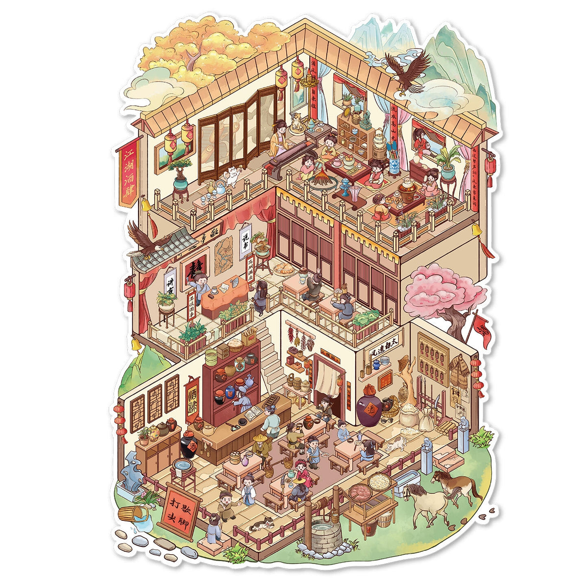 Old Shops 3D Sticker | 4 Cute Miniature Scenes