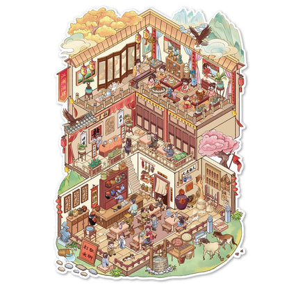 Old Shops 3D Sticker | 4 Cute Miniature Scenes