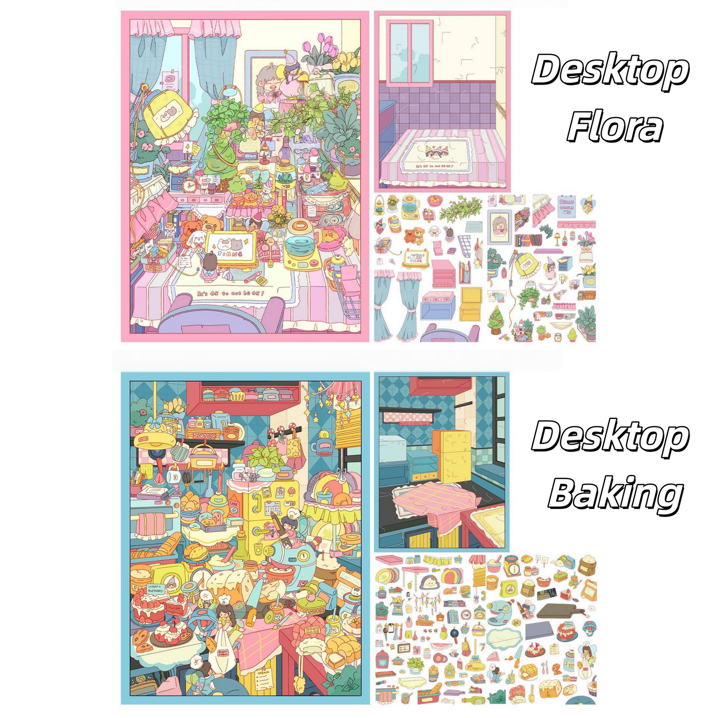 Desktop Tiny Worlds 3D Sticker | 4 Cute Miniature Scenes