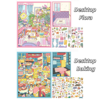 Desktop Tiny Worlds 3D Sticker | 4 Cute Miniature Scenes