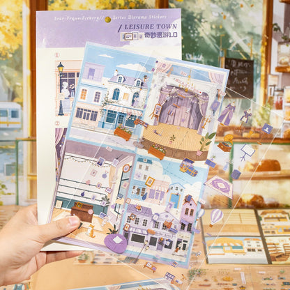 Relaxing Town 3D Sticker | 4 Cute Miniature Scenes