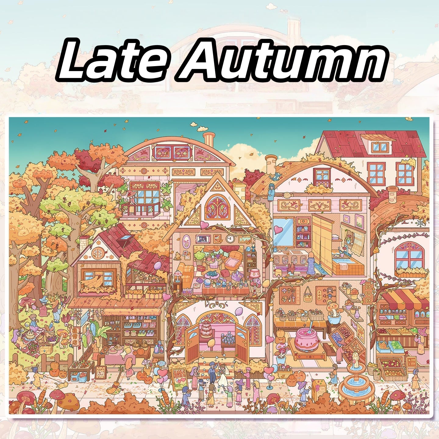 Four Seasons in Mistveil Town 3D Sticker | 4 Cute Miniature Scenes