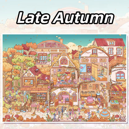 Four Seasons in Mistveil Town 3D Sticker | 4 Cute Miniature Scenes