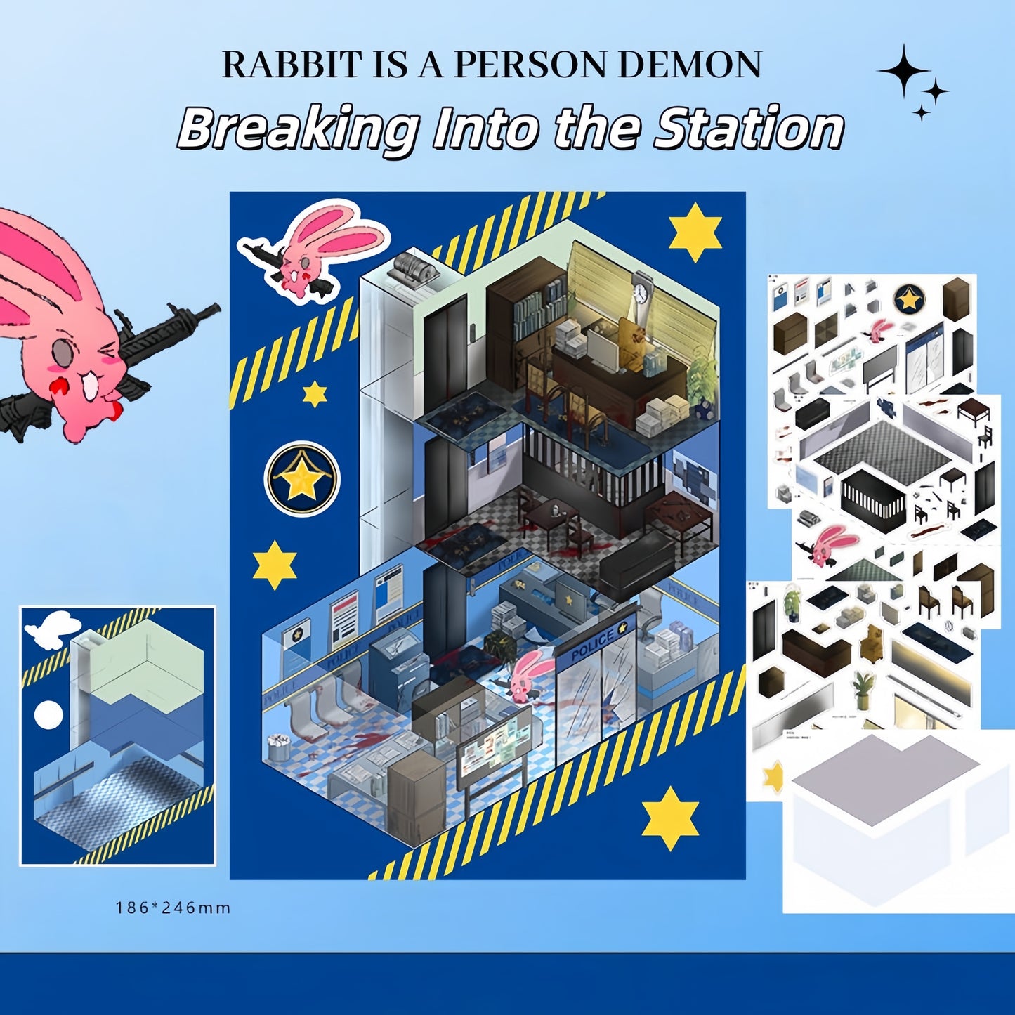 Rabbit is a Person Demon 3D Sticker | 3 Cute Miniature Scenes