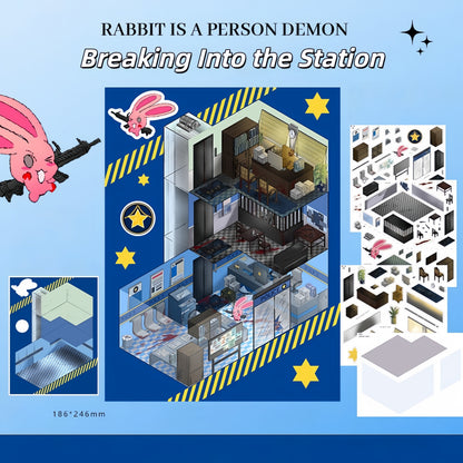 Rabbit is a Person Demon 3D Sticker | 3 Cute Miniature Scenes