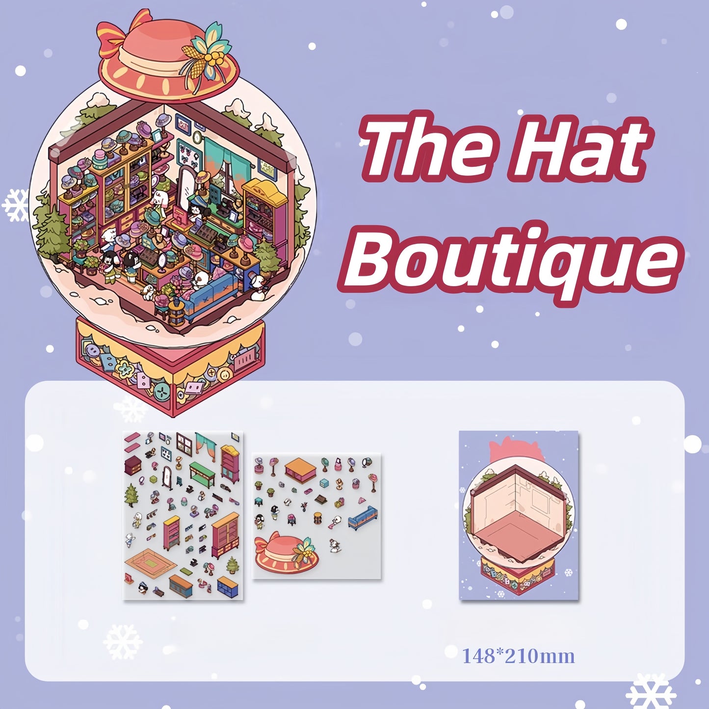 Winter Serene Crystal Poem 3D Sticker | 4 Cute Miniature Scenes