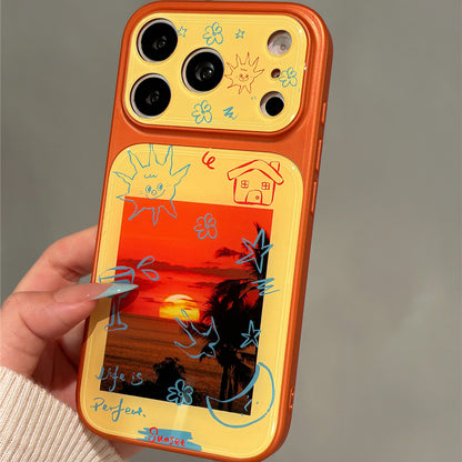 Beach Sunset Doodle Illustration Acrylic Phone Case