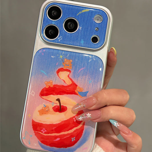Powder Blue Gradient Red Apple Bear Acrylic Phone Case