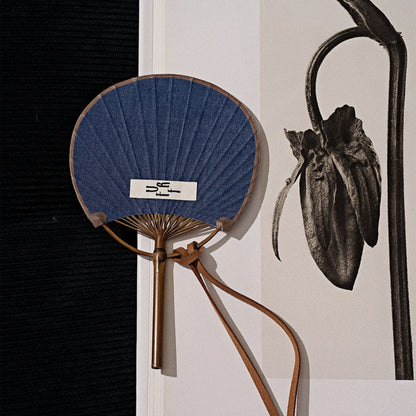 Bamboo Frame Denim Fan with Hanging Rope