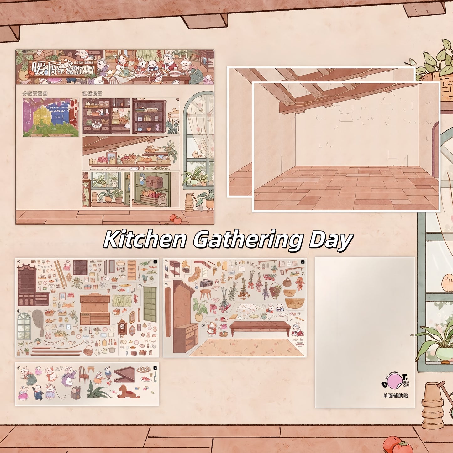 Field & Kitchen 3D Sticker | 2 Cute Miniature Scenes