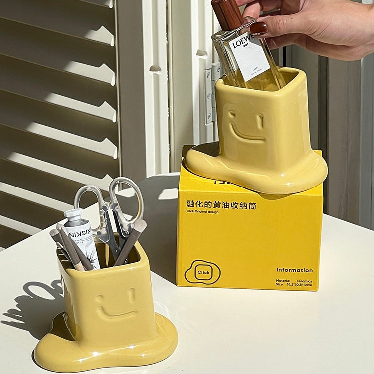 Melted Butter-Shaped Ceramic Pen Holder Desk Organizer