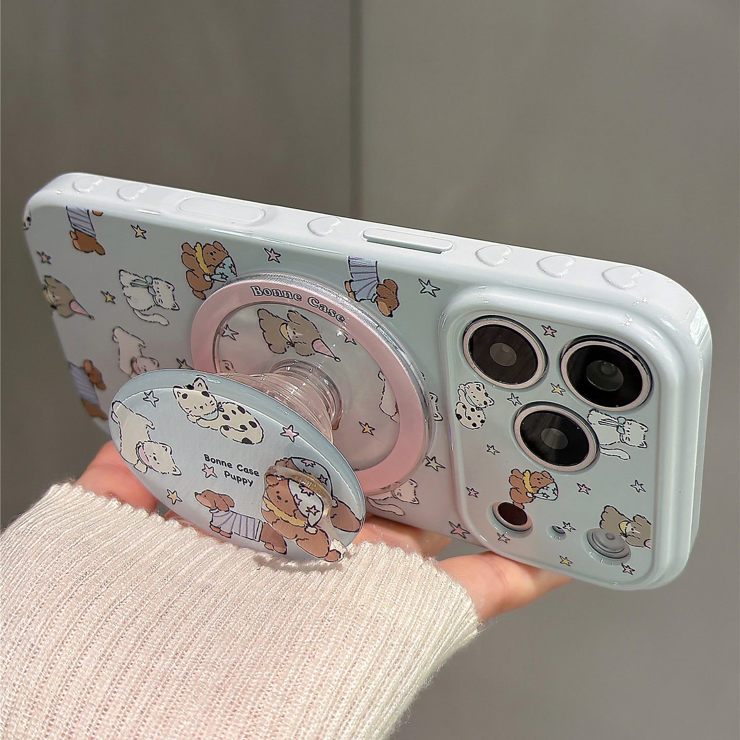 Haze Blue Cartoon Puppy Magnetic Stand Acrylic Phone Case