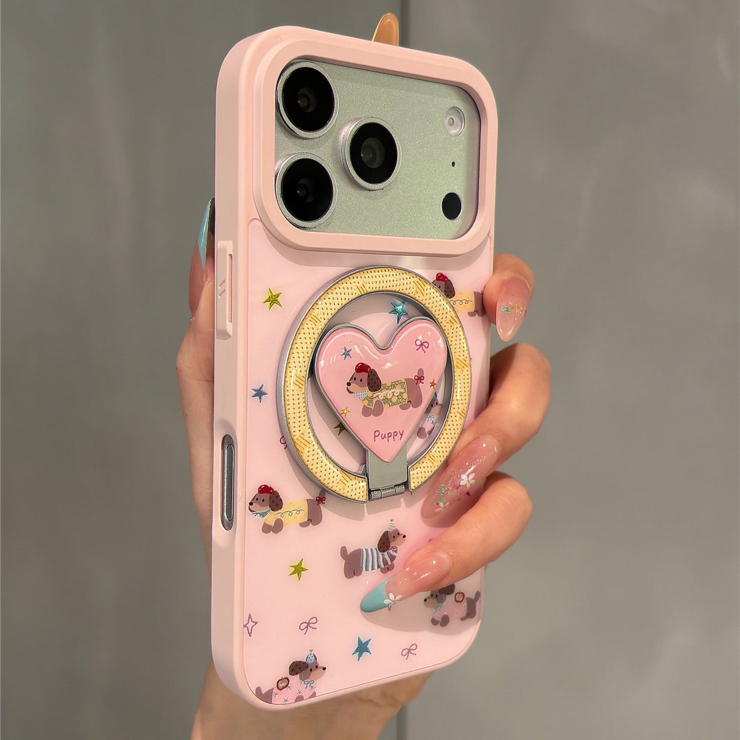 Guava Pink Cat and Dachshund Magnetic Stand Acrylic Phone Case