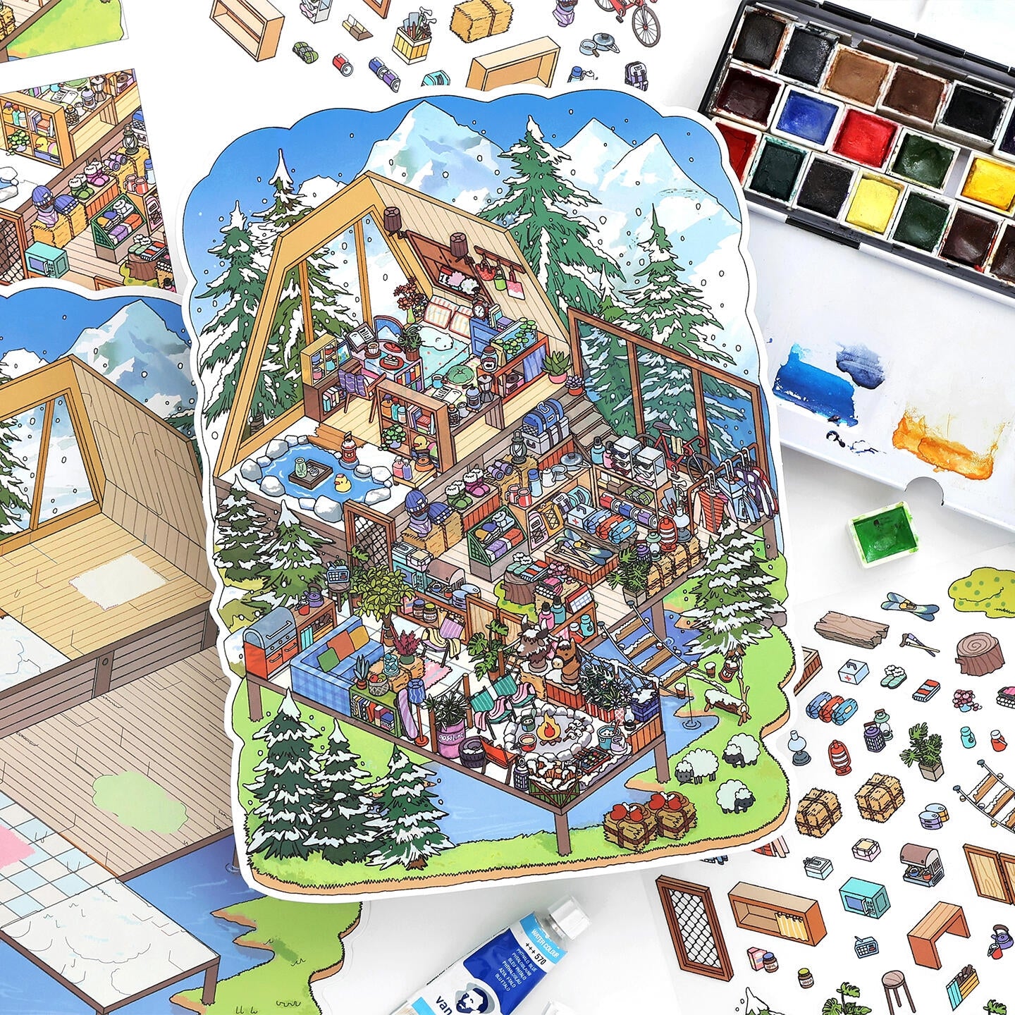 Four Seasons Retreat 3D Sticker | 4 Cute Miniature Scenes
