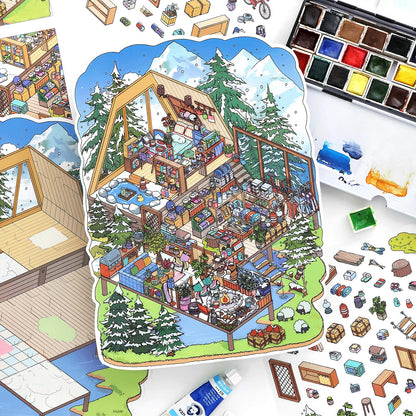 Four Seasons Retreat 3D Sticker | 4 Cute Miniature Scenes