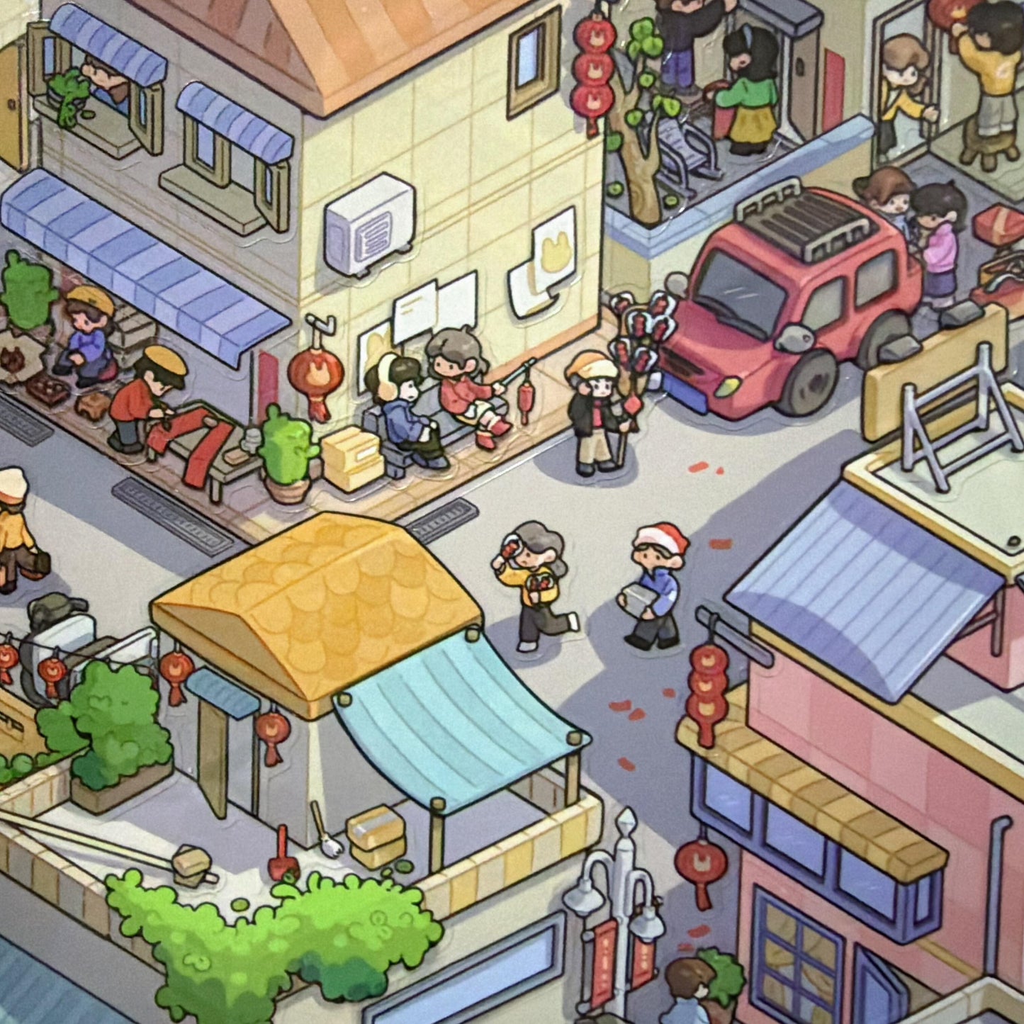 Spring Festival Town 3D Sticker | 2 Cute Miniature Scenes