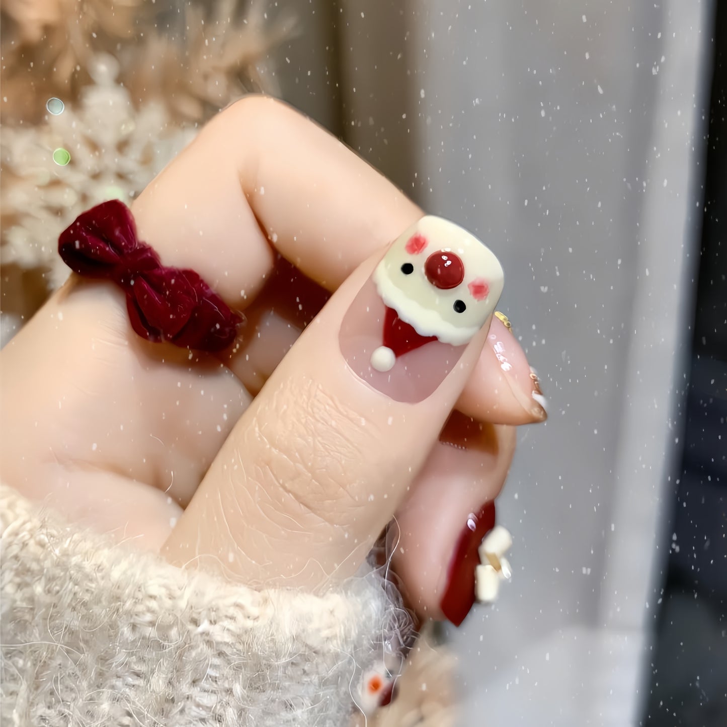 Hand-painted Cartoon Christmas Nail - Medium Square