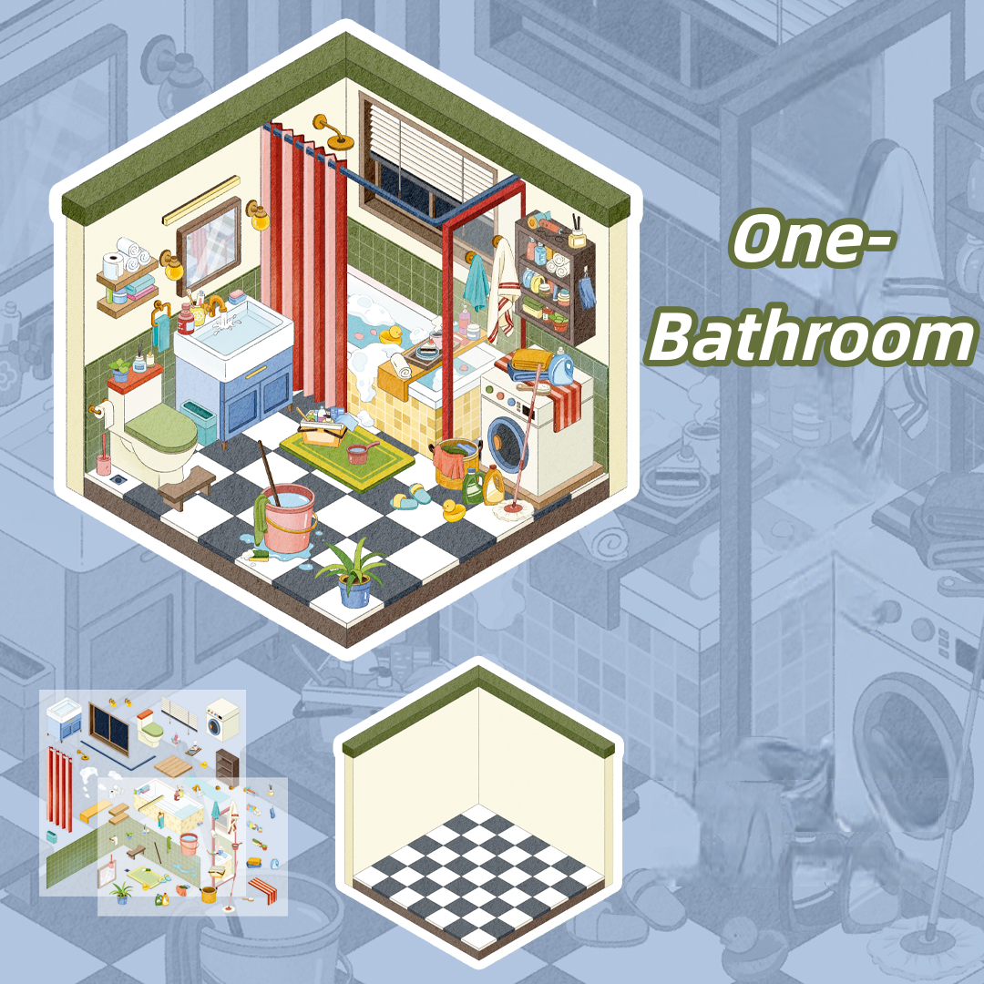 One-bedroom Apartment 3D Sticker | 4 Cute Miniature Scenes