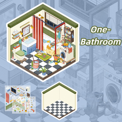 One-bedroom Apartment 3D Sticker | 4 Cute Miniature Scenes