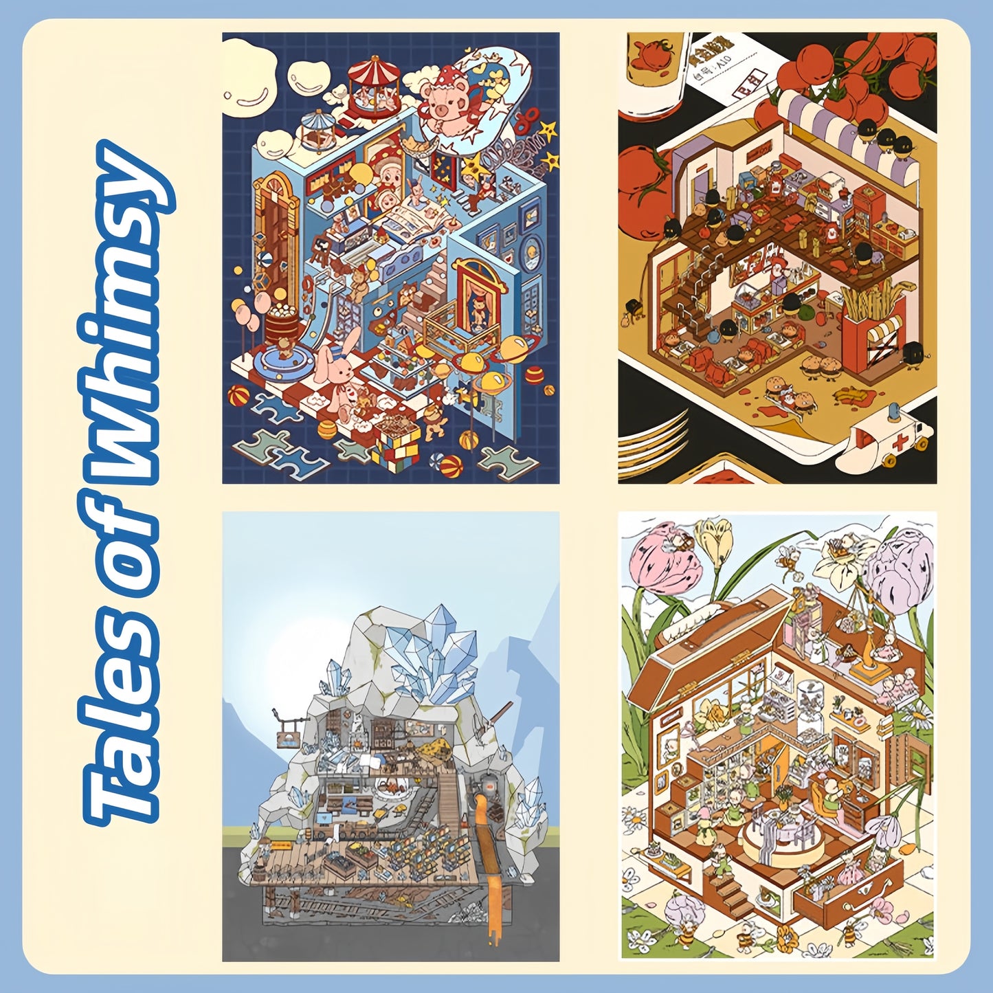 Tales of Whimsy 3D Sticker | 4 Cute Miniature Scenes