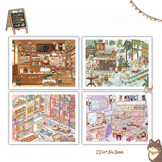 Shelf Display 3D Sticker | 4 Cute Miniature Scenes