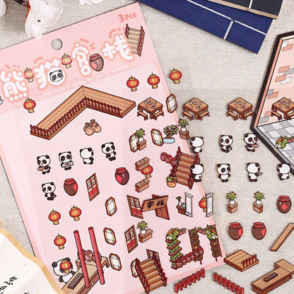 Panda Shop 3D Sticker | 4 Cute Miniature Scenes