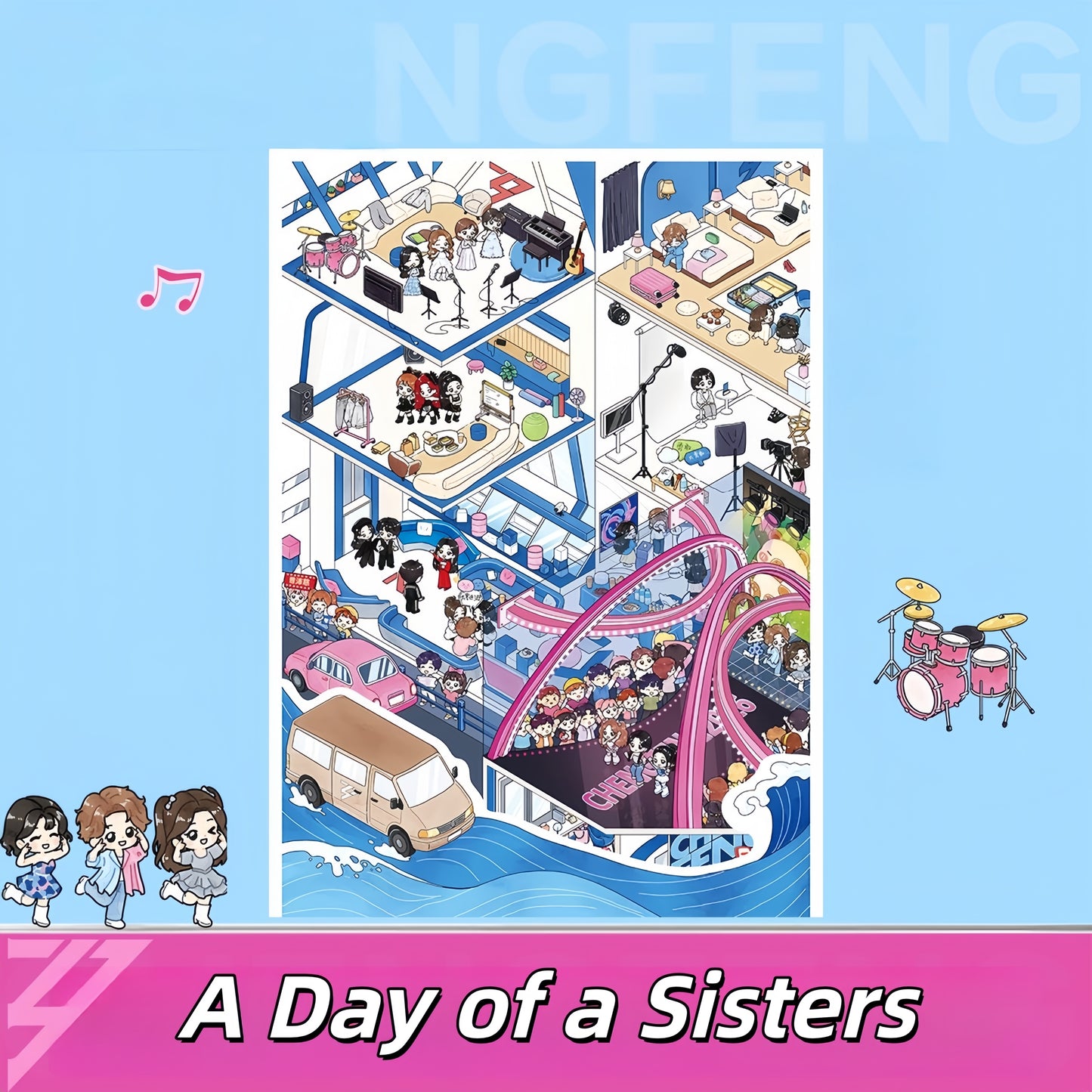 Sisters Who Make Waves 3D Sticker | 3 Cute Miniature Scenes