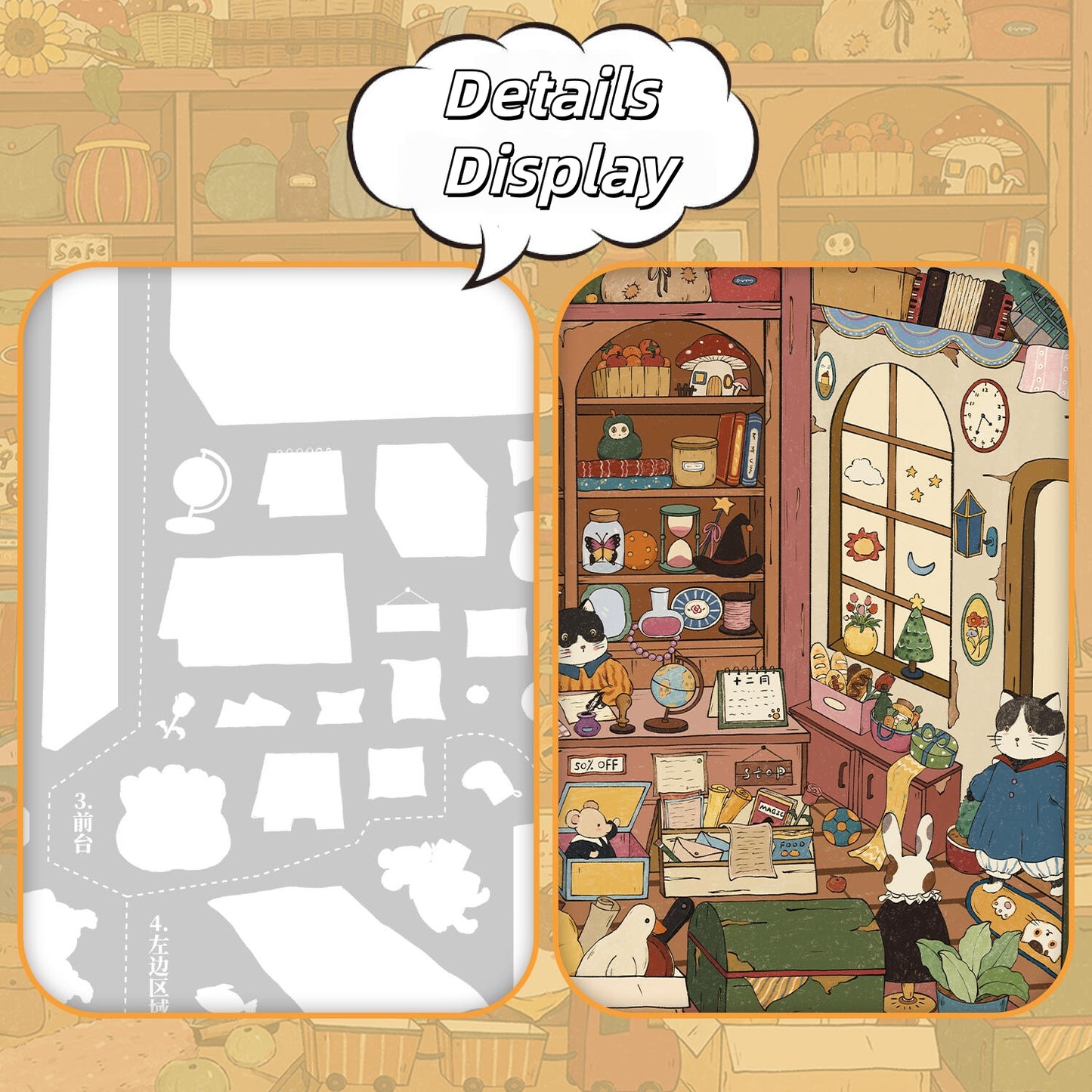 Cat Shops 3D Sticker | 2 Cute Miniature Scenes
