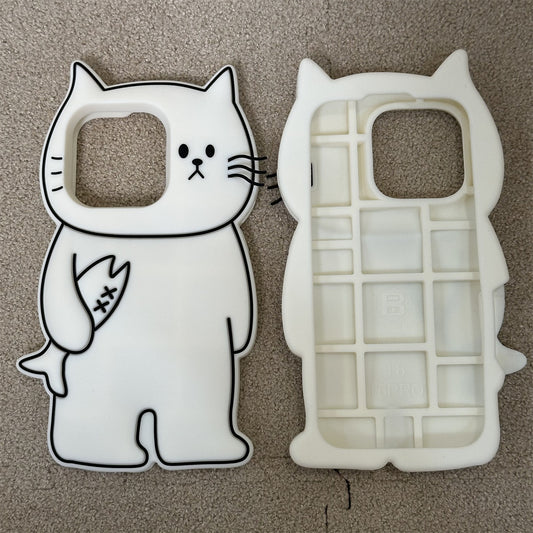 Line Cat Holding Dried Fish Silicone Phone Case