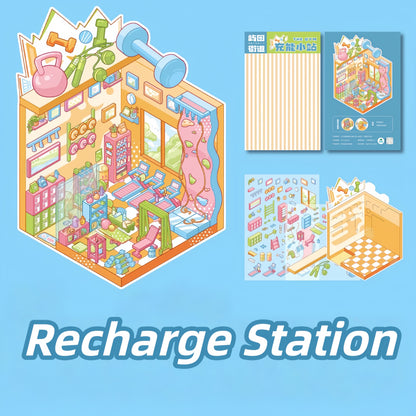 Cute Shops 3D Sticker | 4 Cute Miniature Scenes