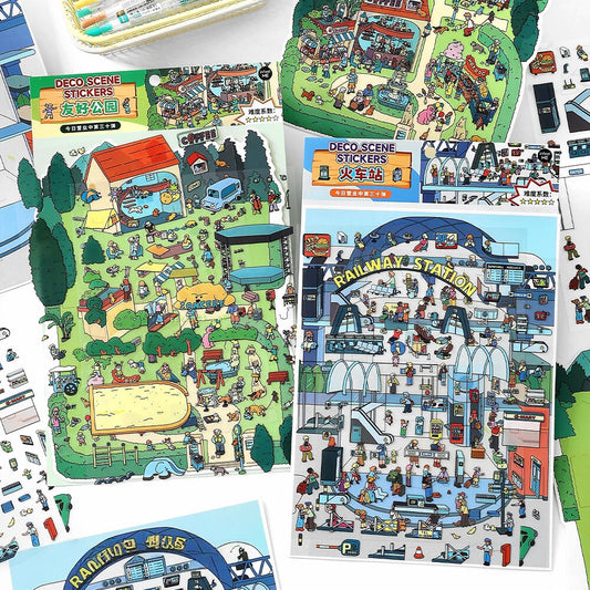 Simulation Management 3D Sticker | 2 Cute Miniature Scenes