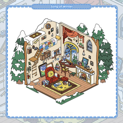 Four Seasons Song 3D Sticker | 4 Cute Miniature Scenes