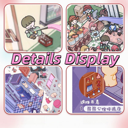 Cute Cartoon 3D Sticker | 4 Cute Miniature Scenes