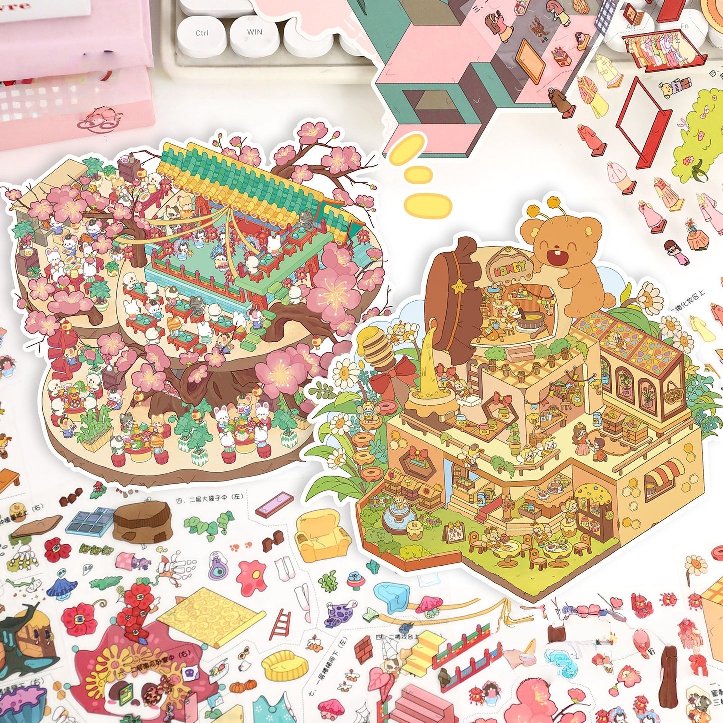 Whimsical Dream 3D Sticker | 4 Cute Miniature Scenes