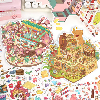 Whimsical Dream 3D Sticker | 4 Cute Miniature Scenes