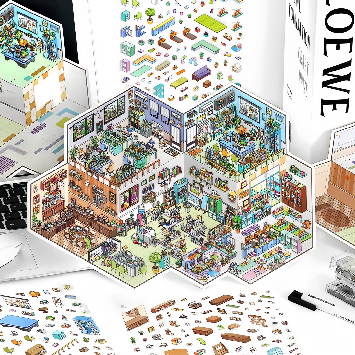 Work Routine 3D Sticker | 2 Cute Miniature Scenes