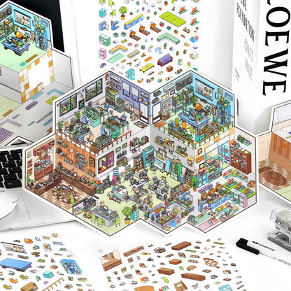 Work Routine 3D Sticker | 2 Cute Miniature Scenes