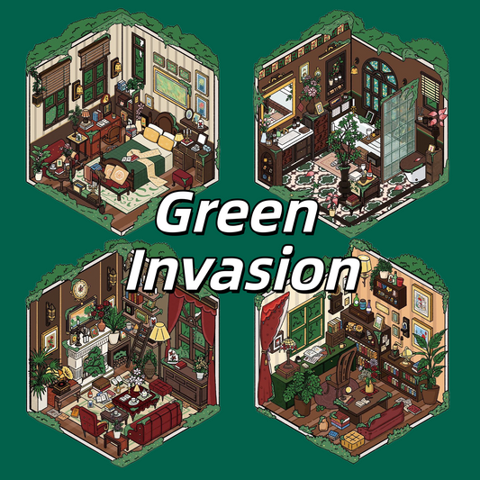 Green Invasion 3D Sticker | 4 Cute Miniature Scenes