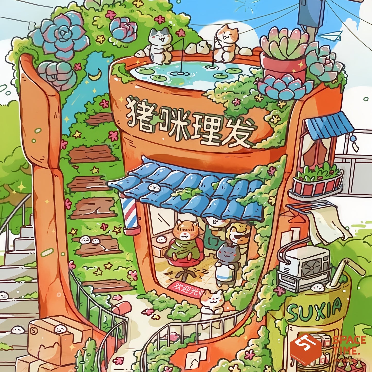 Piggy Street 3D Sticker | 5 Cute Miniature Scenes