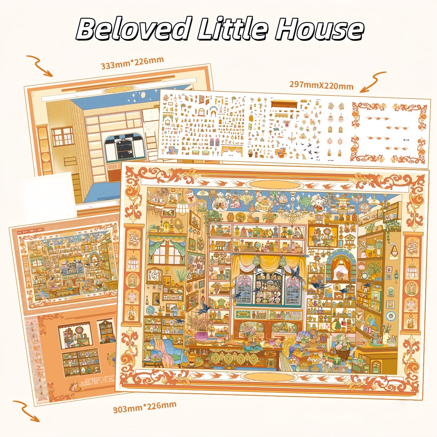 Gilded Dreams 3D Sticker | 4 Cute Miniature Scenes