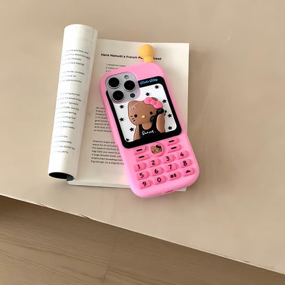 Pink Black Kitty Telephone Silicone Phone Case