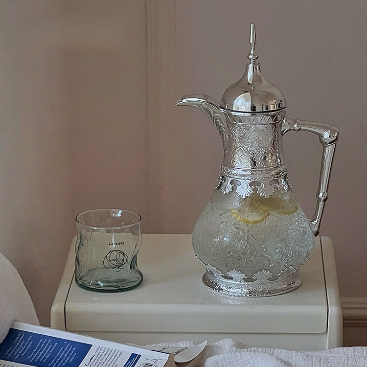 Vintage Carved Embossed Glass Water Pitcher
