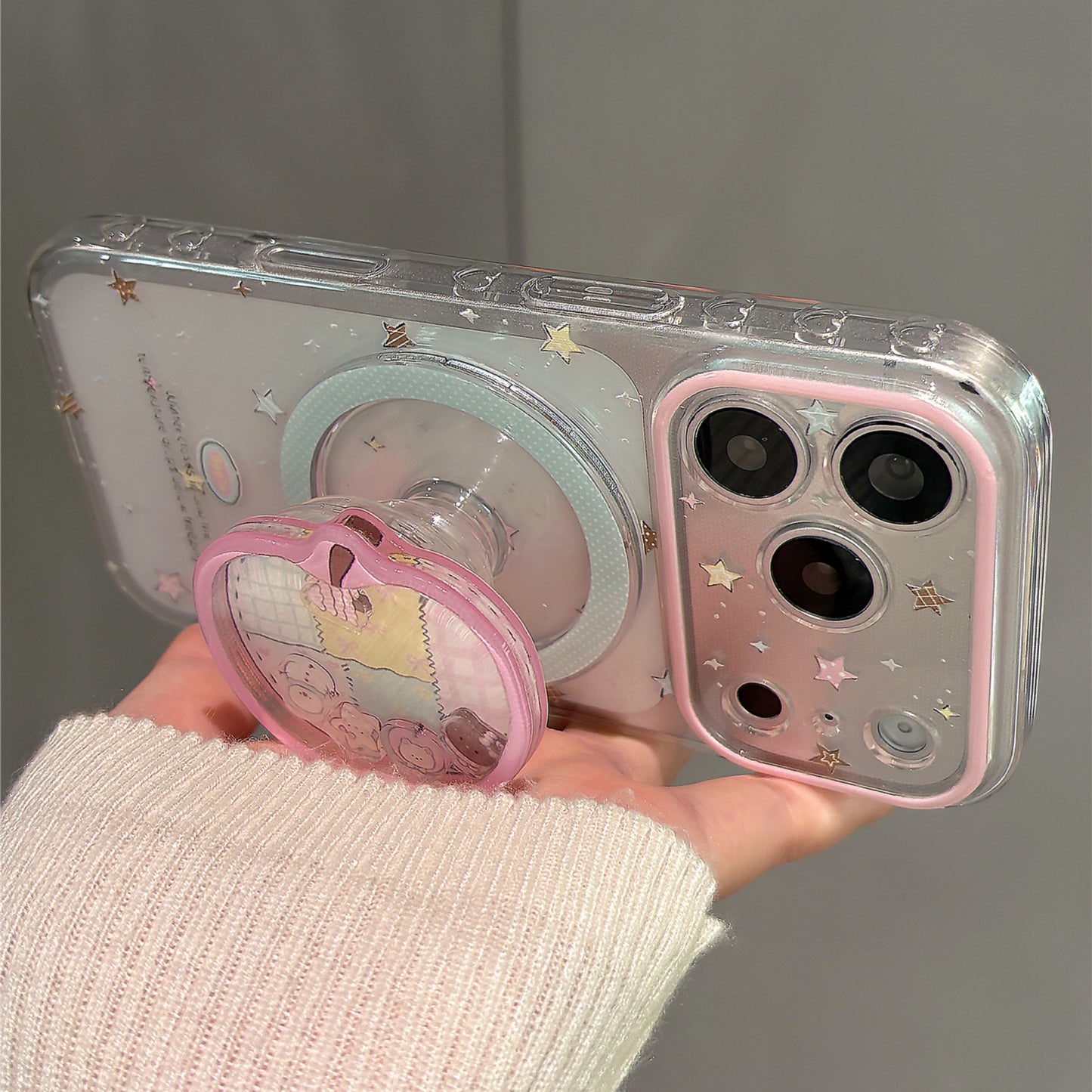 Colorful Star Pink Apple Magnetic Stand Acrylic Phone Case