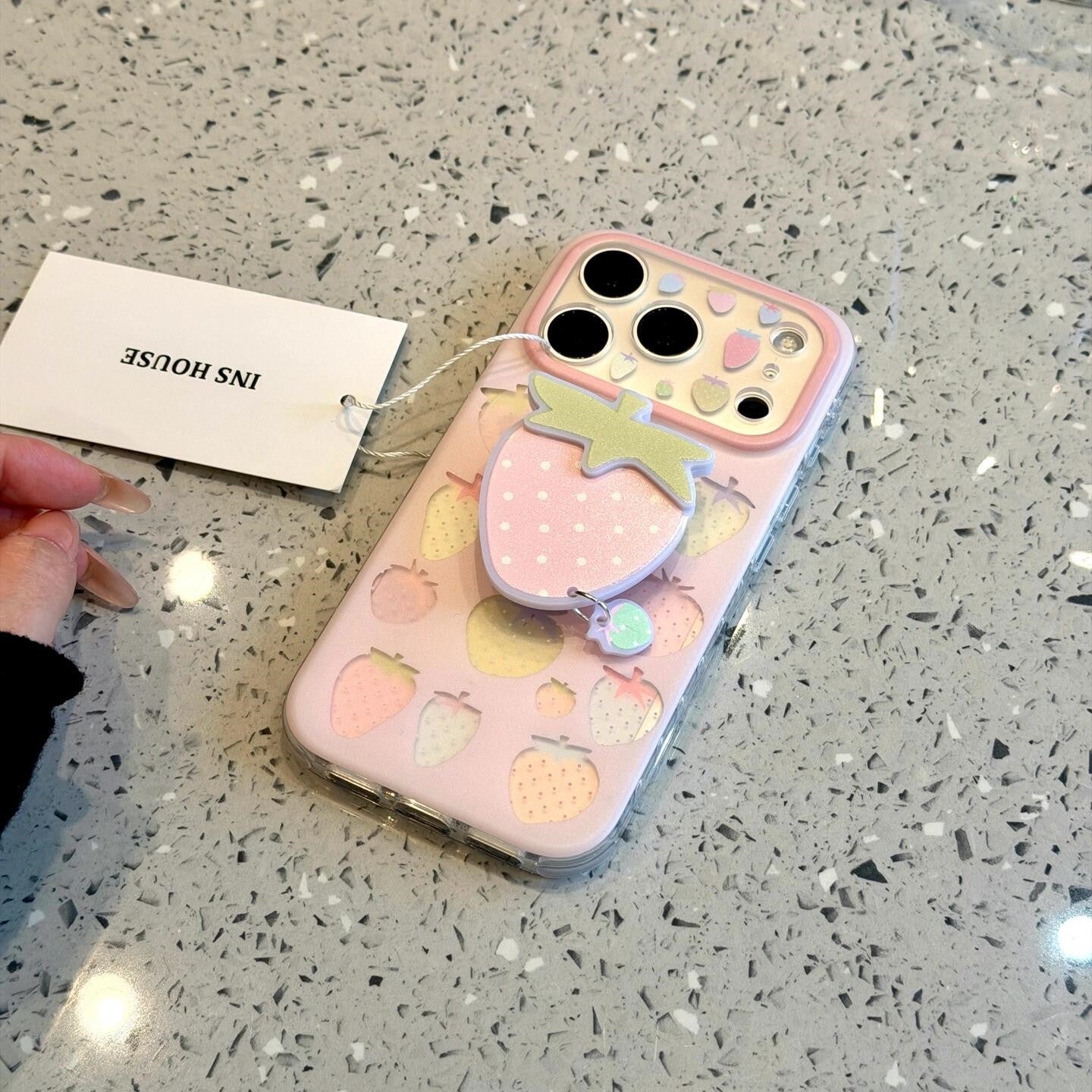 Hollow Pink Strawberry Magnetic Stand Acrylic Phone Case