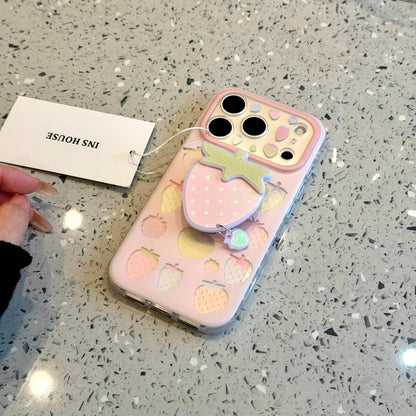 Hollow Pink Strawberry Magnetic Stand Acrylic Phone Case