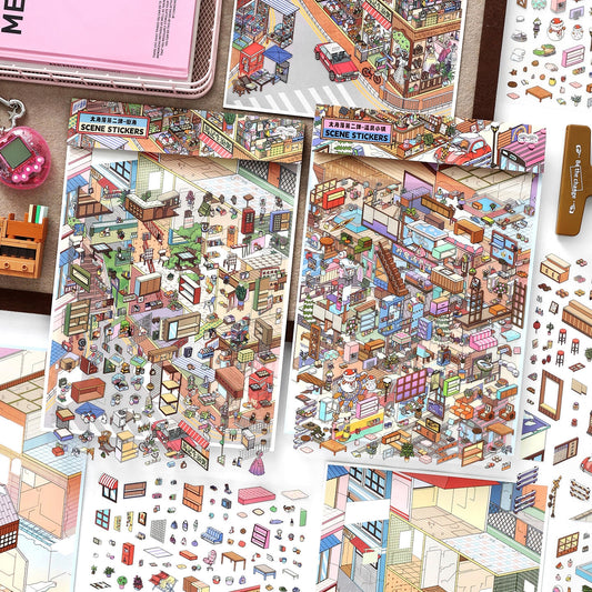 Huge Corners 3D Sticker | 2 Cute Miniature Scenes