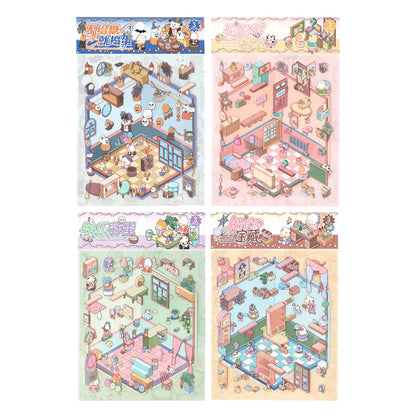 The Cat's Secret Room 3D Sticker | 4 Cute Miniature Scenes
